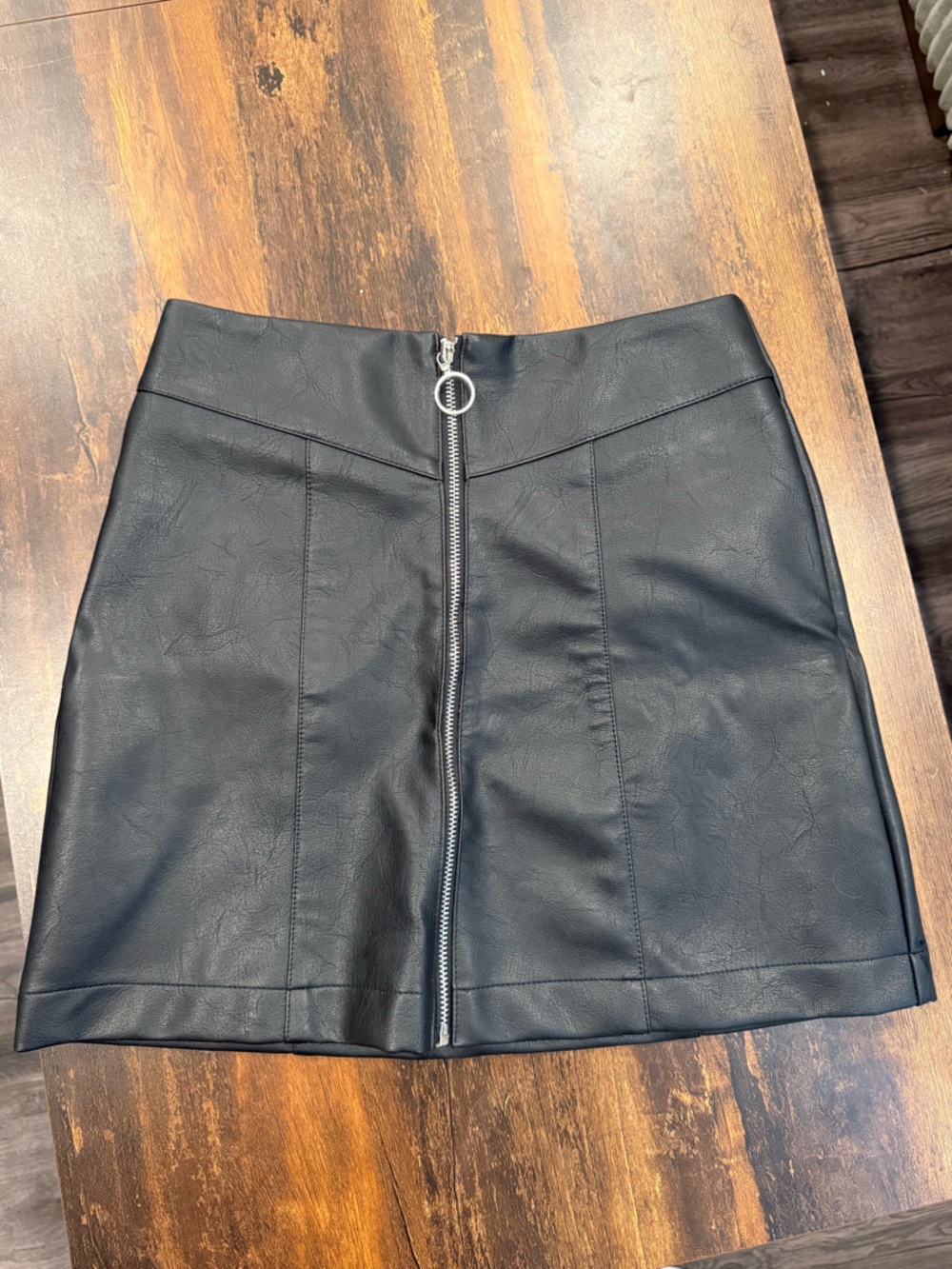 Haute Monde Black Faux Leather Mini Skirt with Front Zip